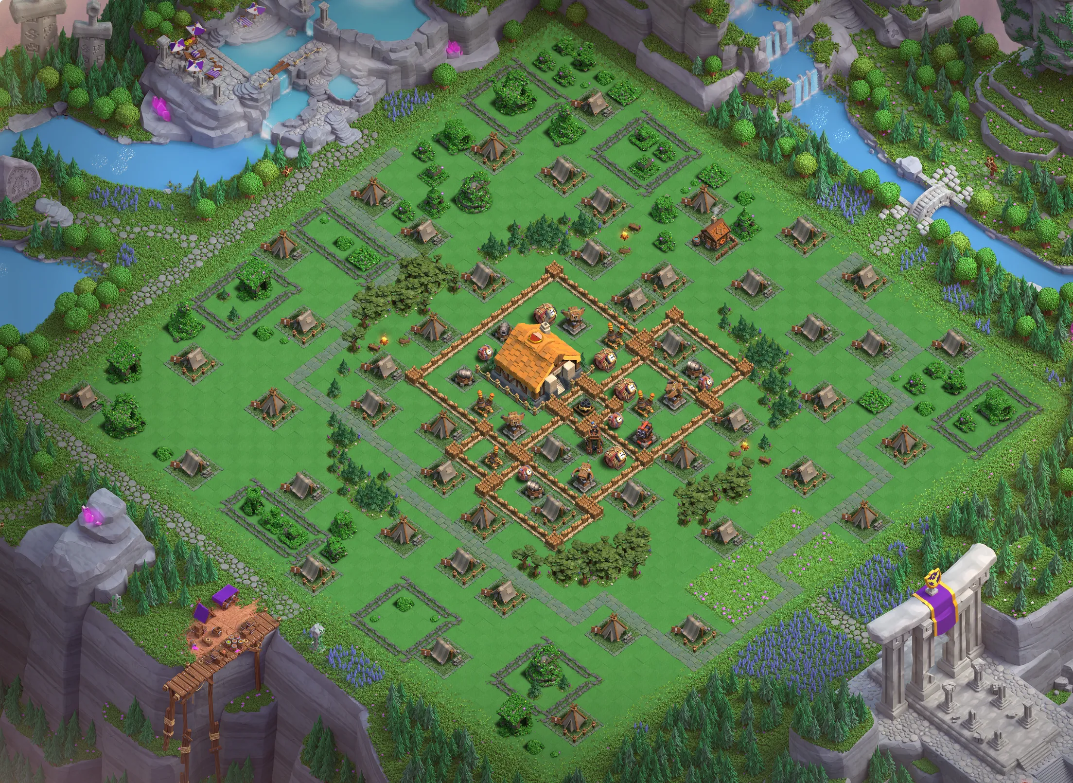 Capital Peak Level 2 base layout with strong defense - Clash of Clans Capital Hall 2 base link Base #2 Best Capital Peak Level 2 Base Layout - Clash of Clans Capital Hall 2 Design Base #2