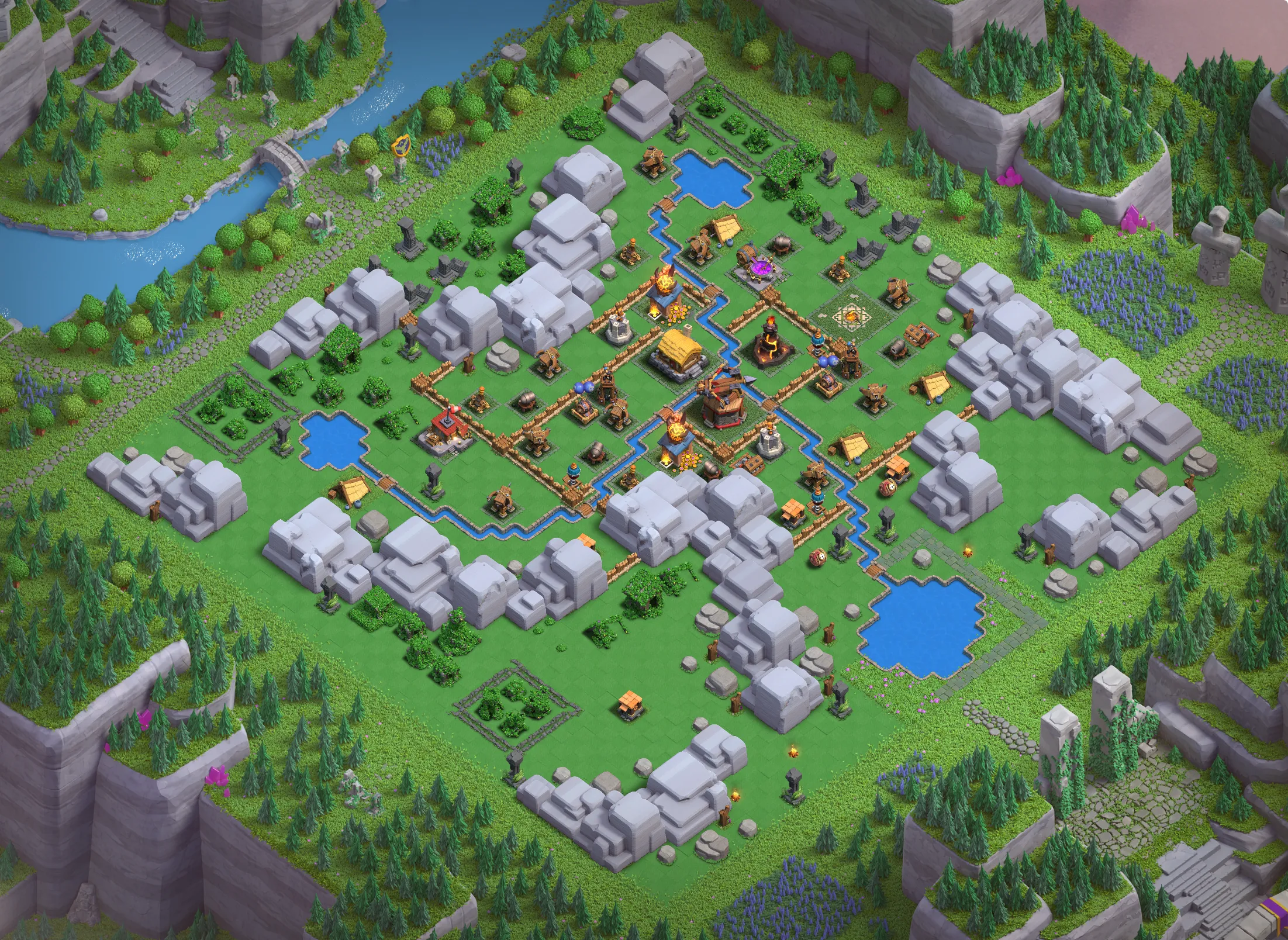 Dragon Cliffs Level 1 layout with anti-air defenses - Clash of Clans Capital District base design with copy link Base #1