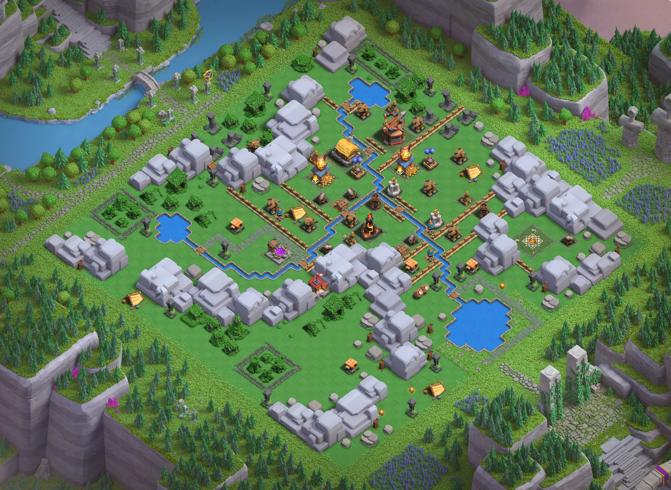 Dragon Cliffs Level 1 layout with anti-air defenses - Clash of Clans Capital District base design with copy link Base #2