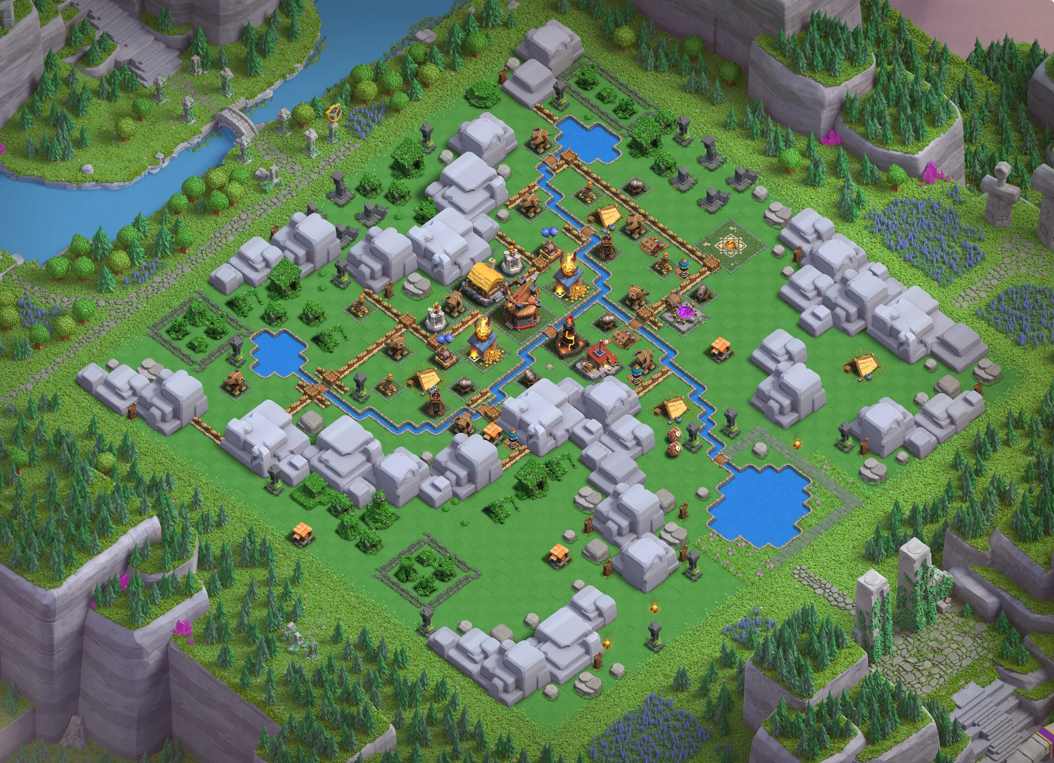 Dragon Cliffs Level 1 layout with anti-air defenses - Clash of Clans Capital District base design with copy link Base #3