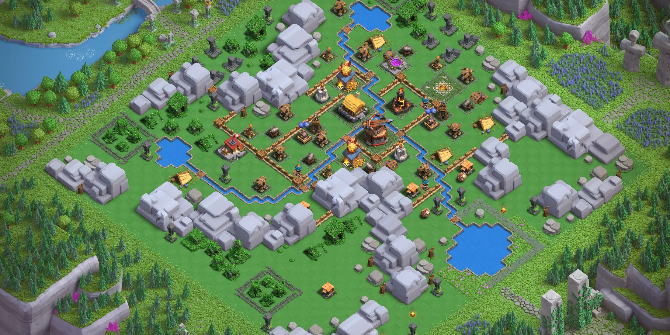 Dragon Cliffs Level 1 layout with anti-air defenses - Clash of Clans Capital District base design with copy link Base no. 1