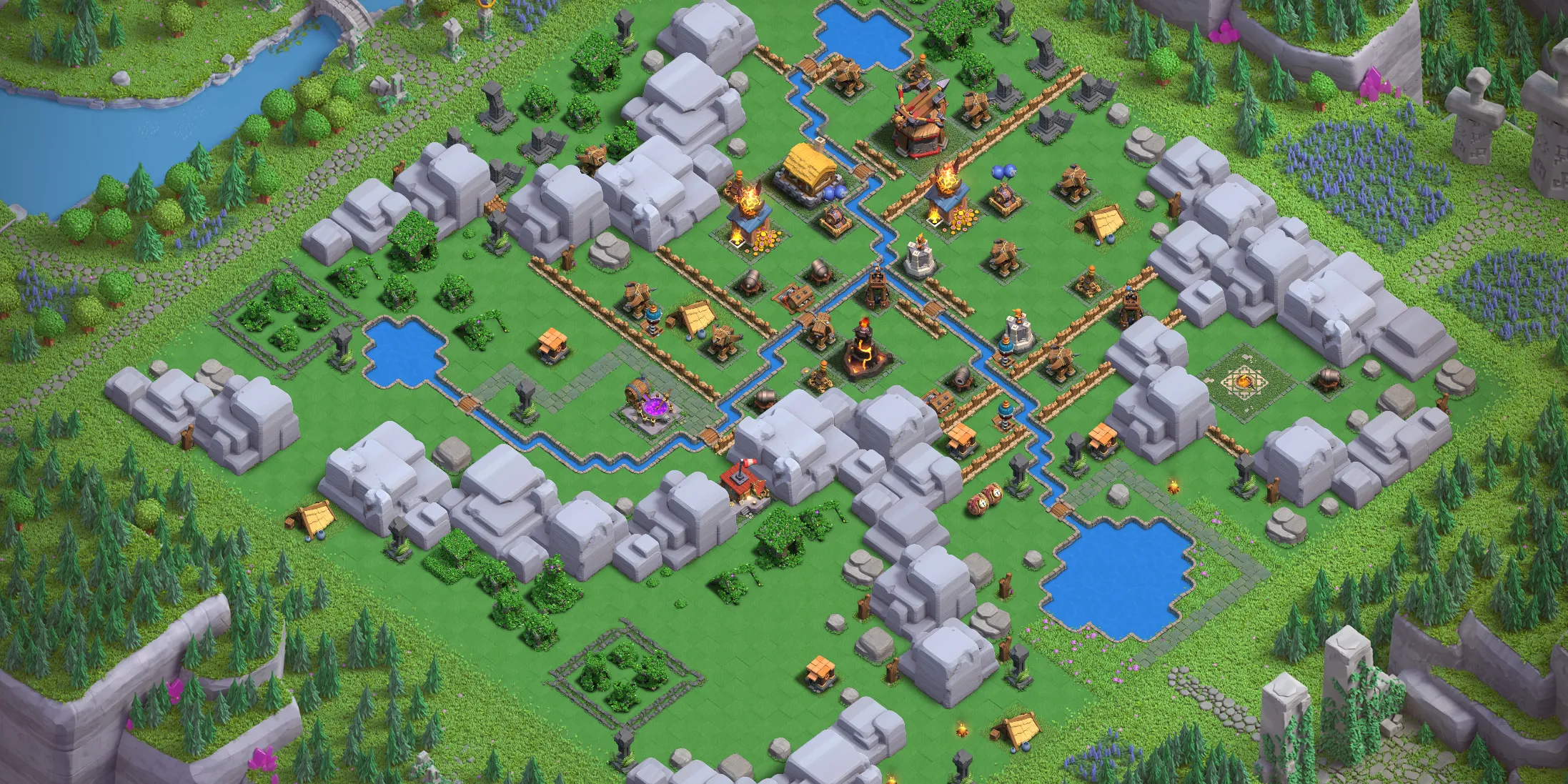 Dragon Cliffs Level 1 layout with anti-air defenses - Clash of Clans Capital District base design with copy link Base no. 2