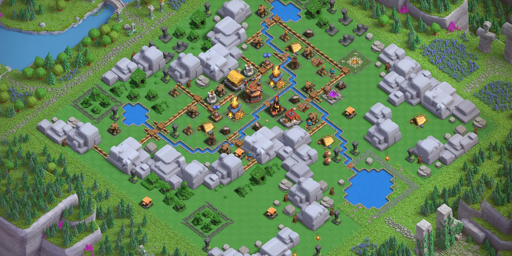 Dragon Cliffs Level 1 layout with anti-air defenses - Clash of Clans Capital District base design with copy link Base no. 3