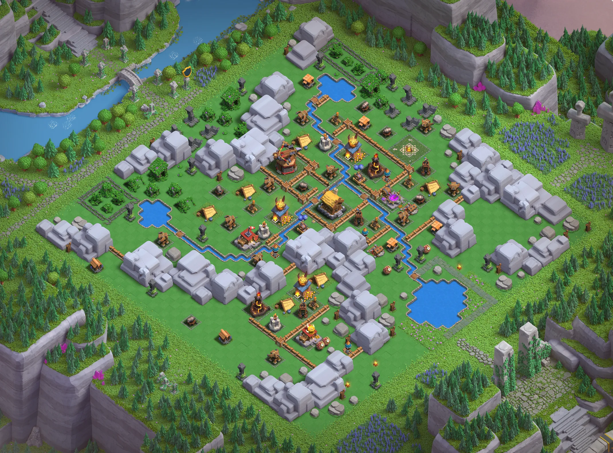 Dragon Cliffs Level 2 layout with anti-air defenses - Clash of Clans Capital District base design with copy link Base #1