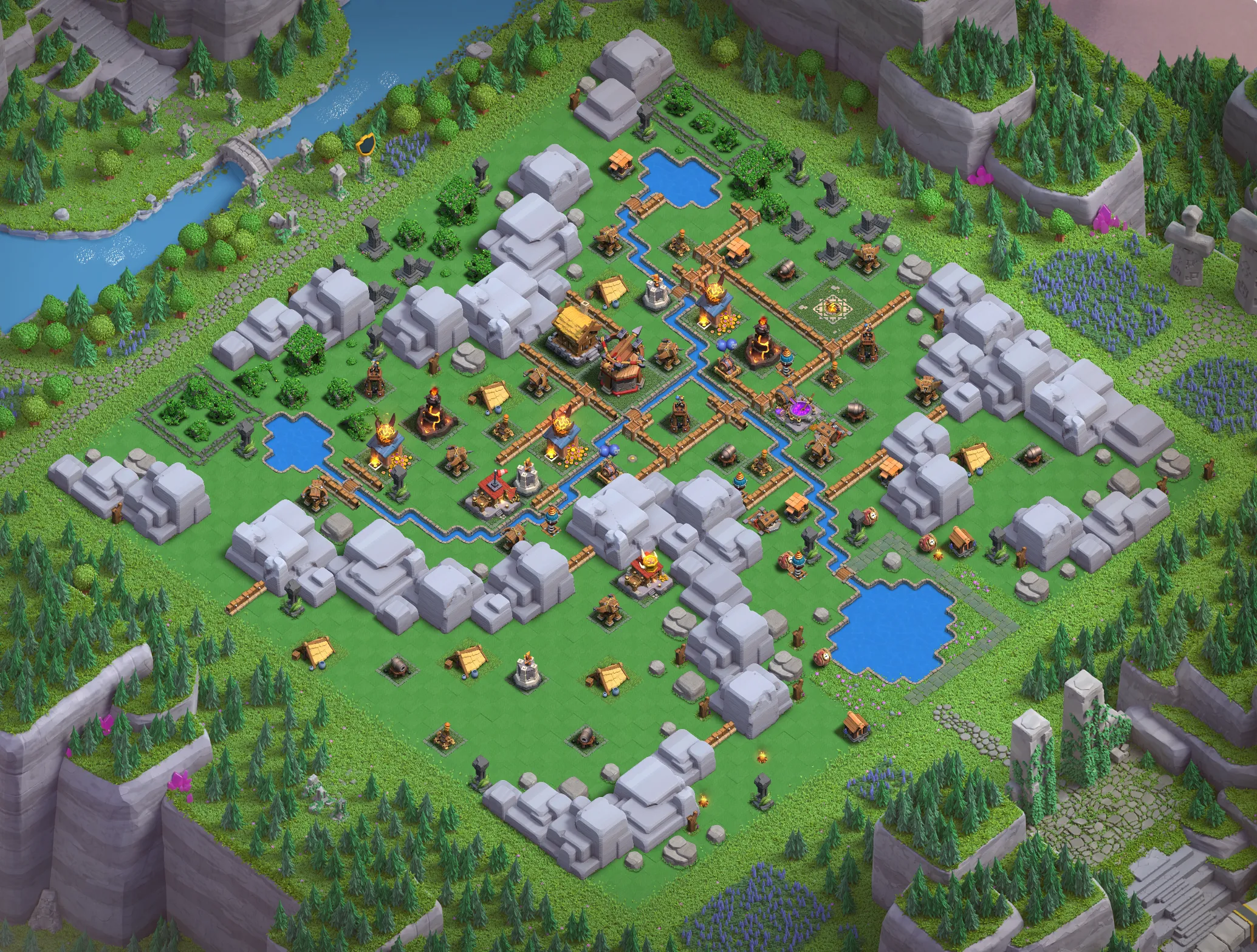 Dragon Cliffs Level 2 layout with anti-air defenses - Clash of Clans Capital District base design with copy link Base #2