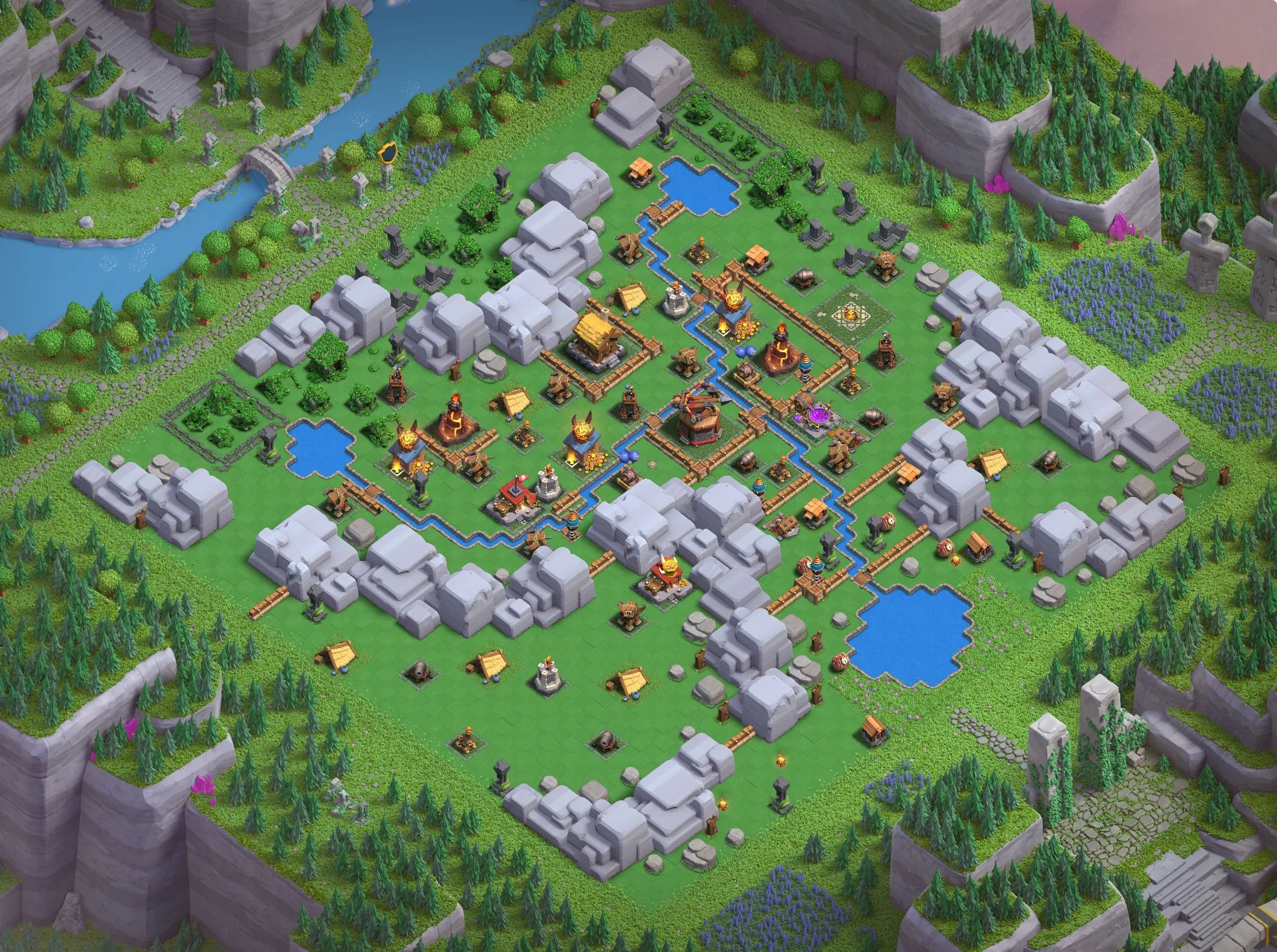 Dragon Cliffs Level 2 layout with anti-air defenses - Clash of Clans Capital District base design with copy link Base #3