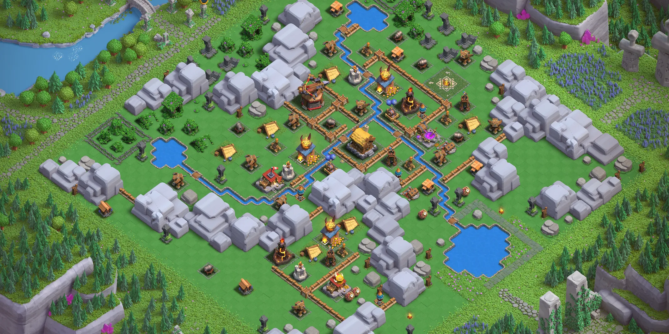 Dragon Cliffs Level 2 layout with anti-air defenses - Clash of Clans Capital District base design with copy link Base no. 1