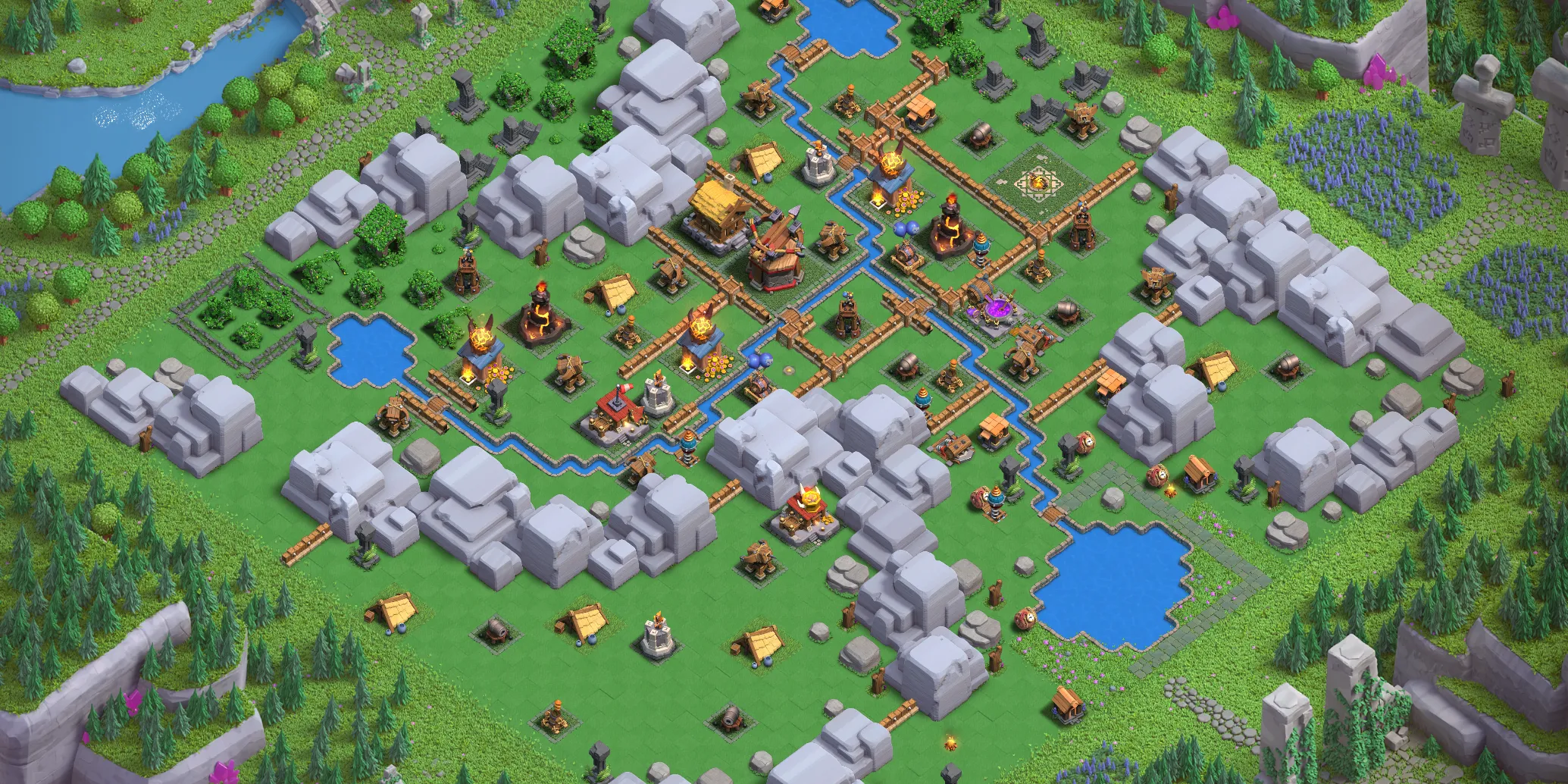 Dragon Cliffs Level 2 layout with anti-air defenses - Clash of Clans Capital District base design with copy link Base no. 2