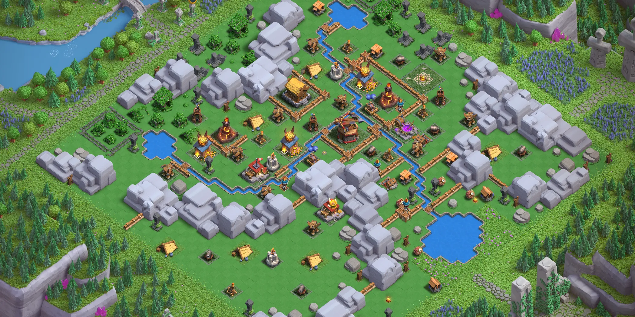 Dragon Cliffs Level 2 layout with anti-air defenses - Clash of Clans Capital District base design with copy link Base no. 3