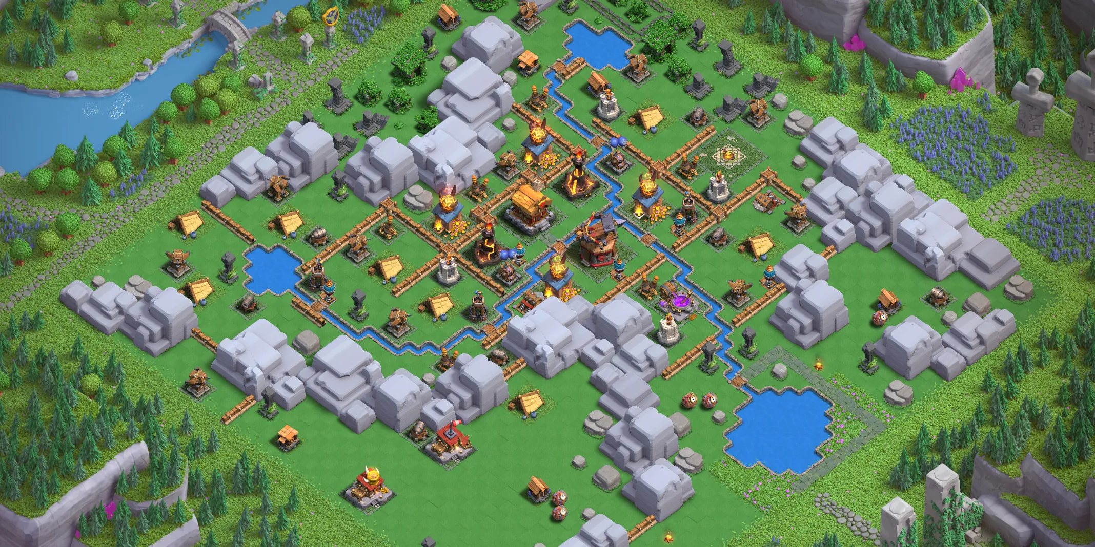 Dragon Cliffs Level 3 layout with anti-air defenses - Clash of Clans Capital District base design with copy link Base no. 1