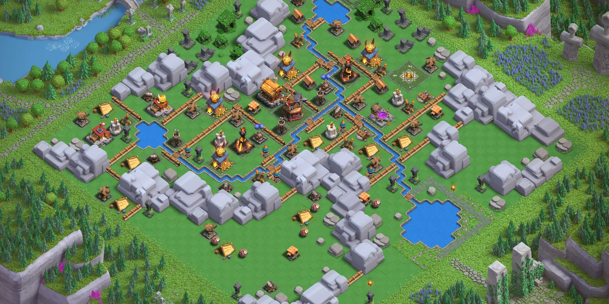 Dragon Cliffs Level 3 layout with anti-air defenses - Clash of Clans Capital District base design with copy link Base no. 2