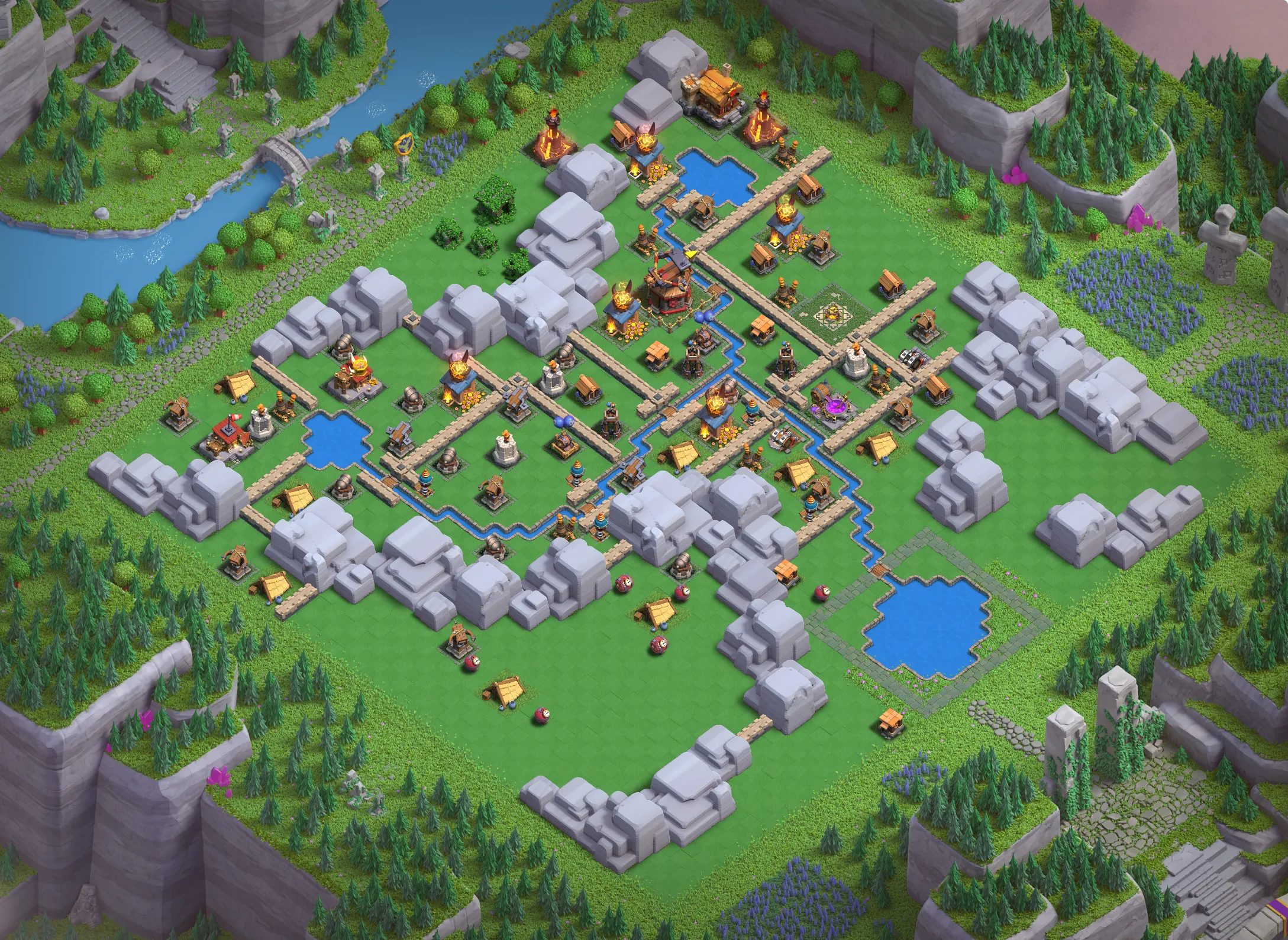 Dragon Cliffs Level 4 layout with anti-air defenses - Clash of Clans Capital District base design with copy link Base #2