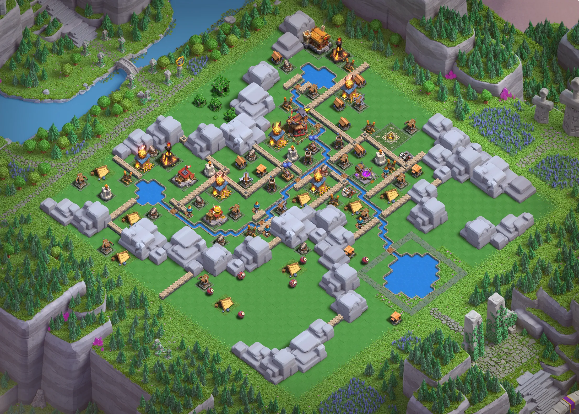 Dragon Cliffs Level 4 layout with anti-air defenses - Clash of Clans Capital District base design with copy link Base #3