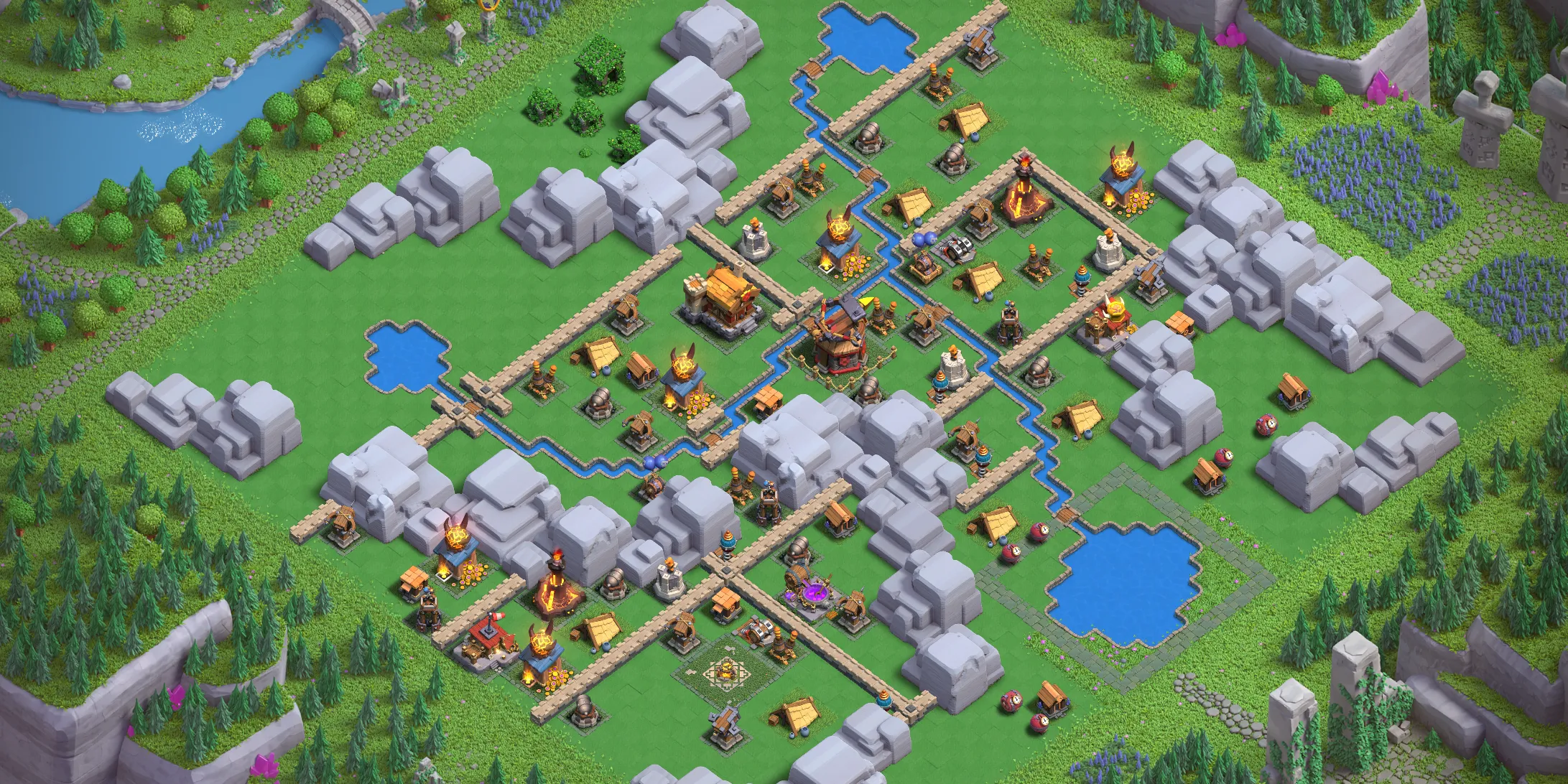 Dragon Cliffs Level 4 layout with anti-air defenses - Clash of Clans Capital District base design with copy link Base no. 1