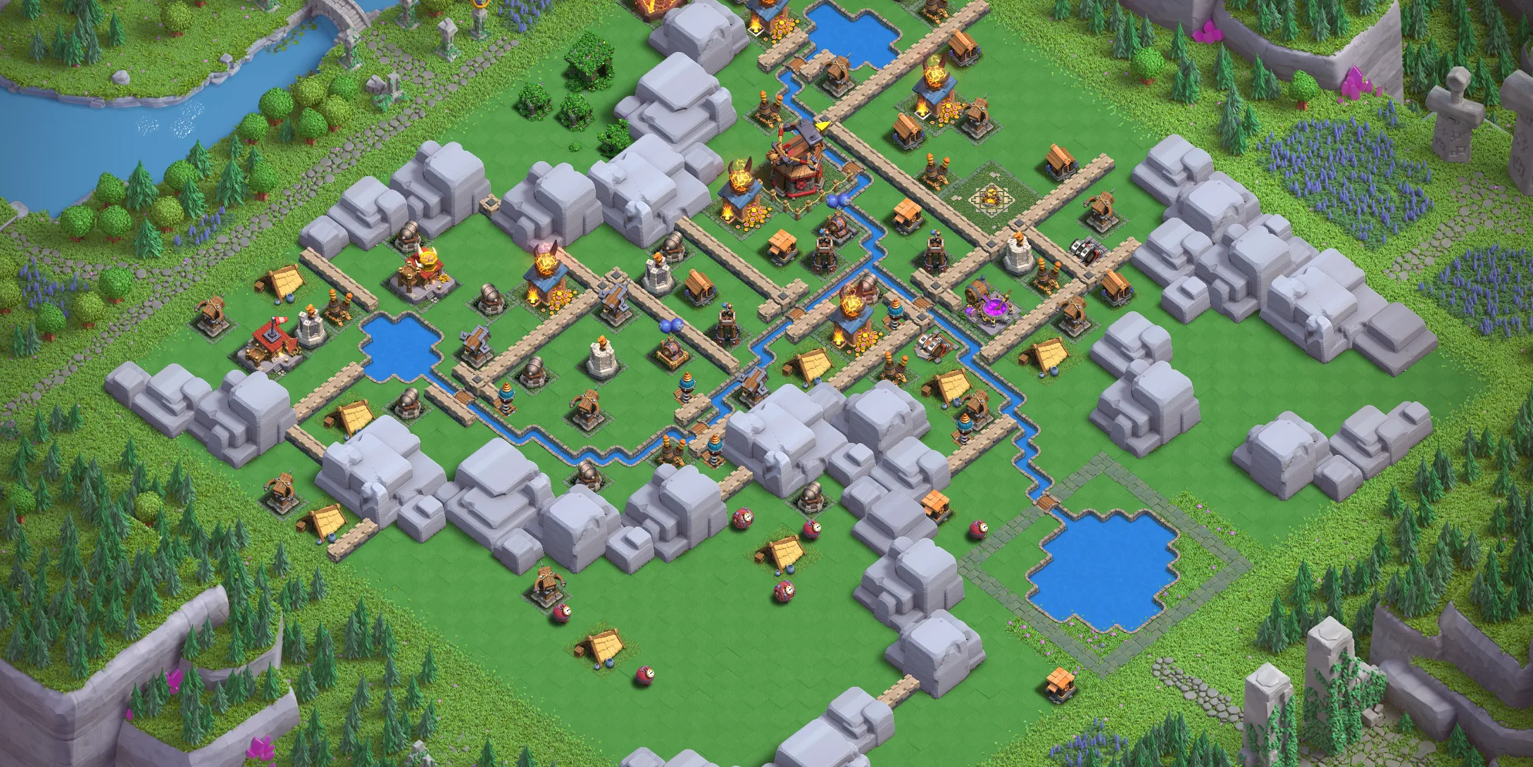 Dragon Cliffs Level 4 layout with anti-air defenses - Clash of Clans Capital District base design with copy link Base no. 2