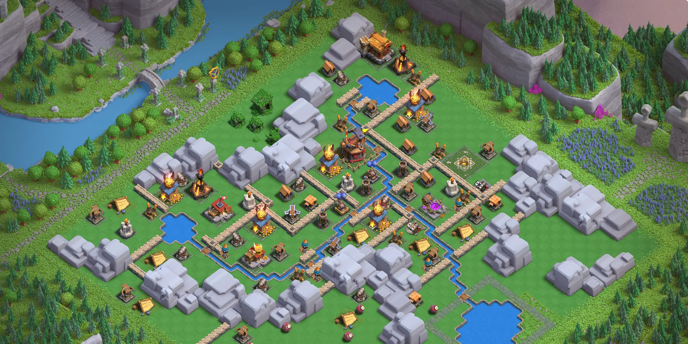 Dragon Cliffs Level 4 layout with anti-air defenses - Clash of Clans Capital District base design with copy link Base no. 3