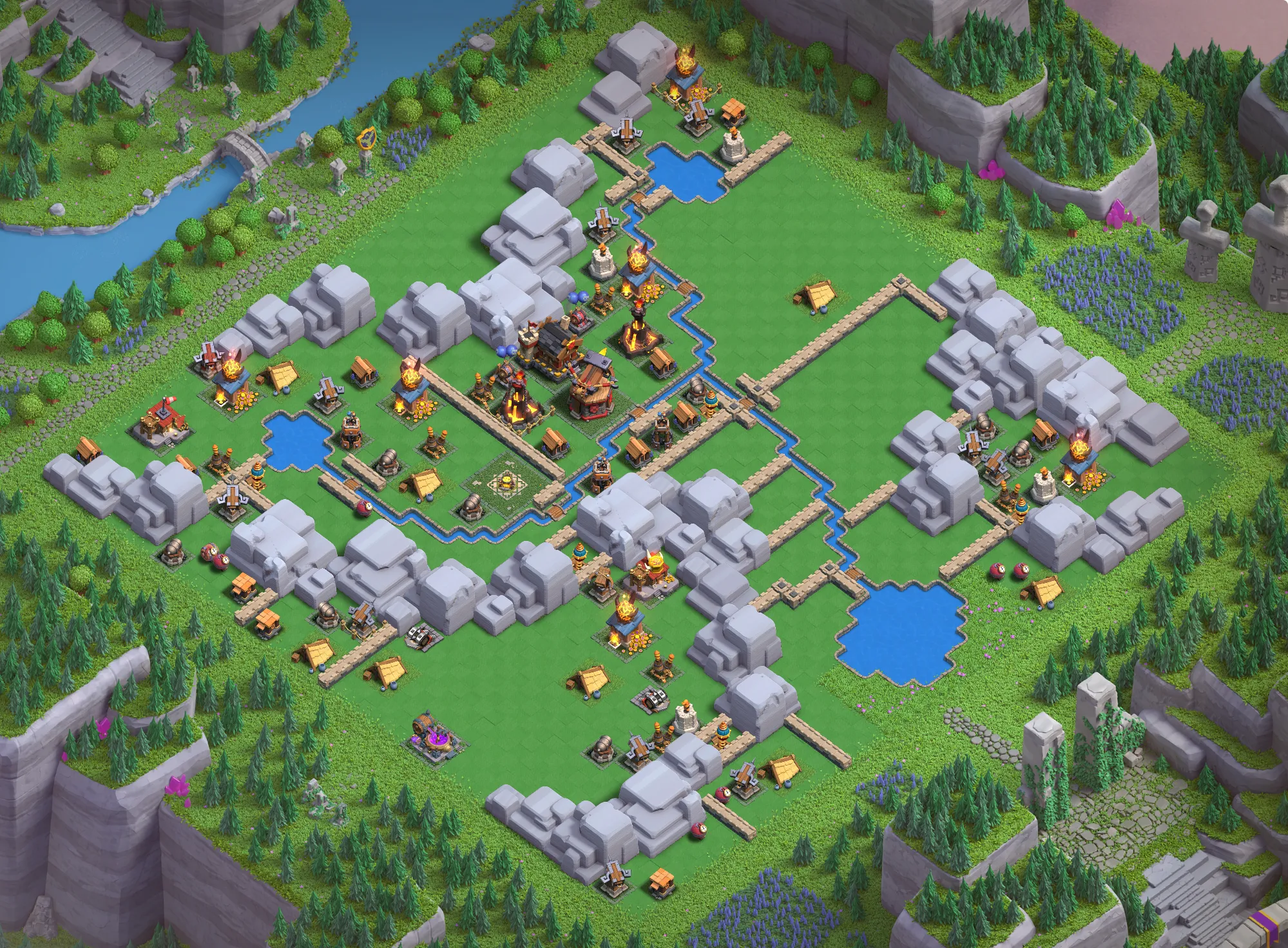 Dragon Cliffs Level 5 layout with anti-air defenses - Clash of Clans Capital District base design with copy link Base #2