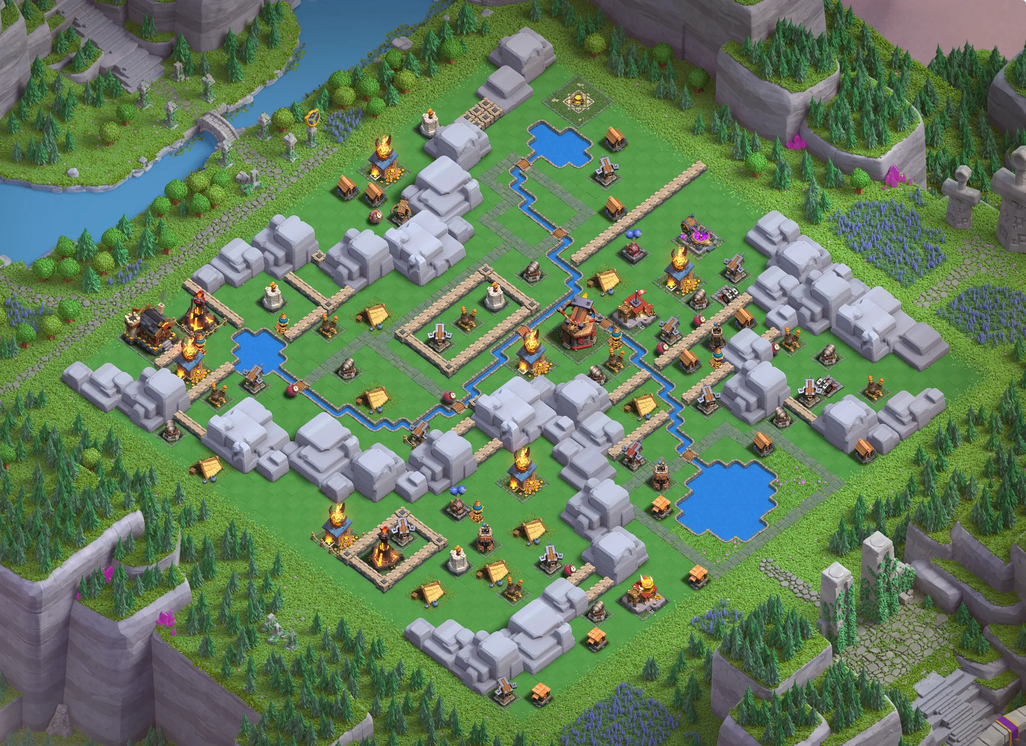 Dragon Cliffs Level 5 layout with anti-air defenses - Clash of Clans Capital District base design with copy link Base #3