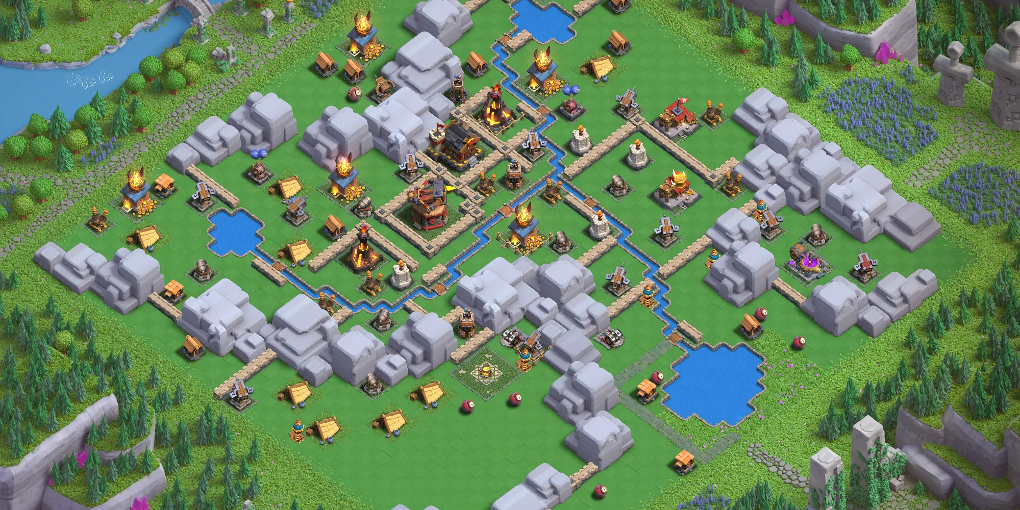 Dragon Cliffs Level 5 layout with anti-air defenses - Clash of Clans Capital District base design with copy link Base no. 1