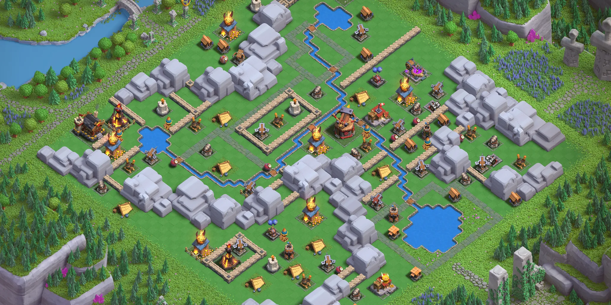 Dragon Cliffs Level 5 layout with anti-air defenses - Clash of Clans Capital District base design with copy link Base no. 3